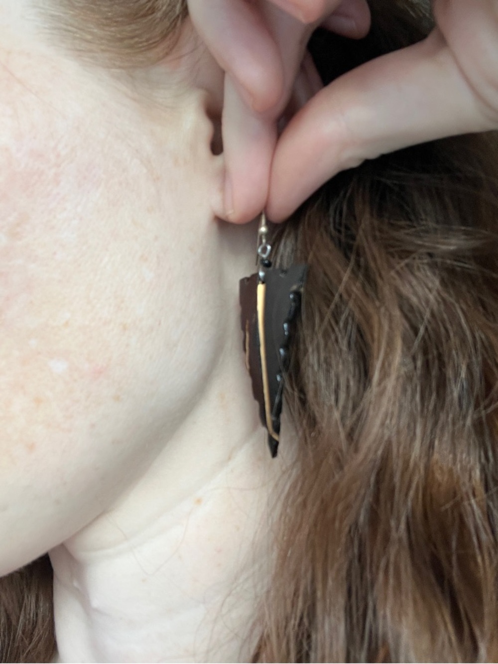 Handcrafted Black and Brown Leaf Drop Earrings, Coconut Shell, Vintage